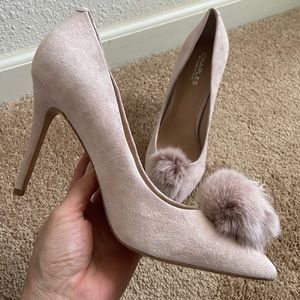Charles by Charles Davis suede heels w/ fur Pom pom